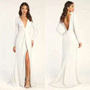 NWOT Lulus Stunning Romance White Long‎ Sleeve Mermaid Maxi Dress